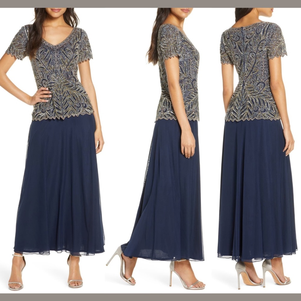 NEW Pisarro Nights Embellished Beaded Mock Gown 8